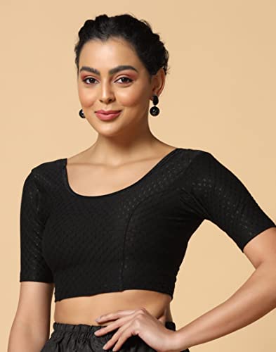 Toplot Cotton Blend Lycra Stretchable Readymade Blouses Pack Of 2 (Combo-5058-Blk-Blk-44),Black-Black,44,B0CV596L88