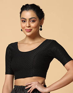 Toplot Cotton Blend Lycra Stretchable Readymade Blouses Pack Of 2 (Combo-5058-Blk-Blk-44),Black-Black,44,B0CV596L88