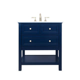 Elegant Decor Metropolis 30 Solid Wood And Metal Single Bathroom Vanity In Blue
