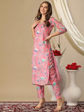 Gosriki Women'S Cotton Blend Straight Printed Kurta With Pant (Madikari Pink-Nj-Gs_L_Pink_Large),Pink,,B0D3BYMVCL