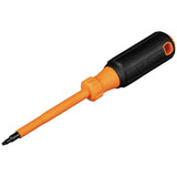 Klein Tools 6884INS Insulated Screwdriver, 1000V #1 Square Tip Screwdriver with 4Inch Shank, TipIdent, CushionGrip Handle