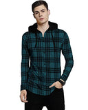 Eyebogler Men Checkered Hooded Neck Blue T-Shirt,BlueApparel,2XL