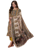 Anni Designer Women'S Cotton Blend Straight Printed Kurta With Pant & Dupatta (Mridul Mustard_L_Mustard_Large),Mustard,L