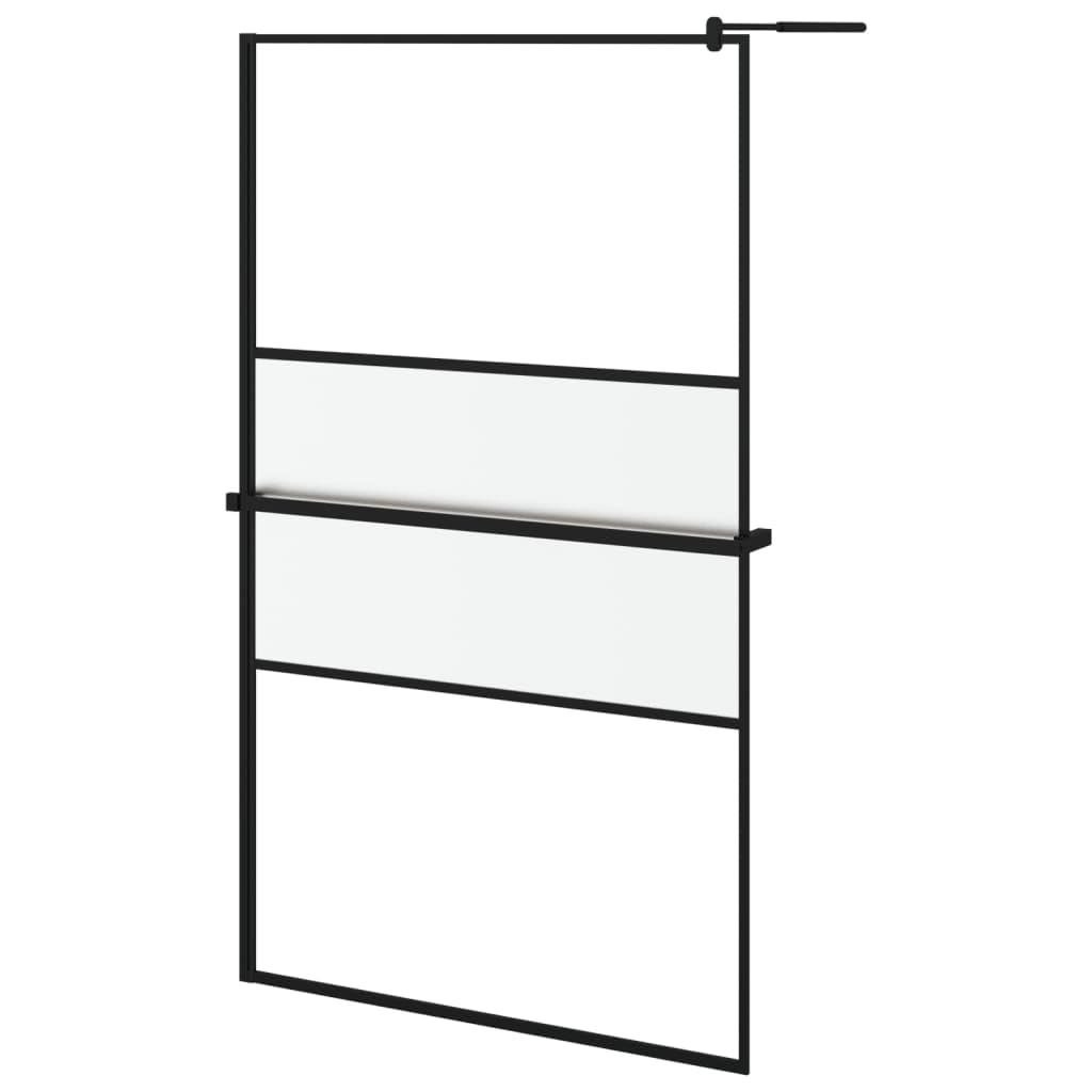 'Vidaxl Walk-In Shower Wall With Shelf - Modern Design, Adjustable Esg Glass And Aluminium Features, Frosted Black Finish
