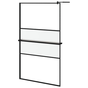'Vidaxl Walk-In Shower Wall With Shelf - Modern Design, Adjustable Esg Glass And Aluminium Features, Frosted Black Finish