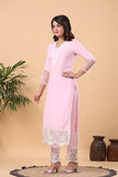 Anni Designer Women'S Cotton Blend Straight Solid Kurta With Pant (Takada Pink_M_Pink_Medium),Pink,M,Cotton Blend,Regular,Kurta With Pant