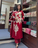Anni Designer Women'S Cotton Blend Straight Printed Kurta With Palazzo (Cukari Red_Xl_Red_X-Large),Red,XL,Cotton Blend,Straight,