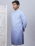 Jompers Blue Men'S Ombre Pure Cotton Straight Kurta (Blue, L)