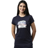 Enamor Essentials Short Sleeve Round Neck Slim Fit Stretch Cotton Tshirt For Womens-E147 (E147_Navy/ Peace Graphic_L)