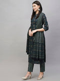 Anni Designer Women'S Cotton Blend Straight Printed Kurta With Pant & Dupatta (Vakula Green_Xl_Green_X-Large),Green,XL,Cotton Blend,Straight,Dupatta