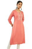 Soch Womens Peach Rayon Paisley Embroidered Straight Kurta Peach Xs