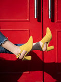 Shoetopia Women'S Block Heel Pumps,Yellow,6,B0BY6WJNFZ