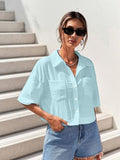 Toplot Shirt For Women || V-Collar Solid Crop For Woman || Half Sleeves For Women || Oversized Shirt For Woman (V-Crop-Shirt-5183-5183-Pista-Sky-S),Pista-Sky,,B0FBG592QR