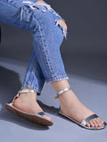 Shoetopia Stylish Embellished Silver Flat Sandals For Women & Girls /Eu37,Silver,4,B0DK741CTN