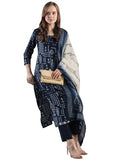 Anni Designer Women'S Rayon Blend Straight Printed Kurta With Pant & Dupatta (Paulmi Blue-Vks02_Xl_Blue_X-Large),Blue,XL