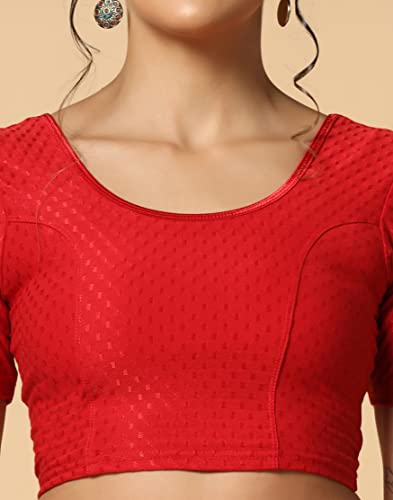 Toplot Cotton Blend Lycra Stretchable Readymade Blouses Pack Of 2 (Combo-5058-Rnp-Red-36),Rani Pink-Red,36,B0CV58Y1TX