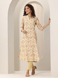 Libas Women'S Silk Blend Geometric Straight Kurtas (29483O_Beige_Xxl)