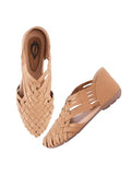 Shoetopia Women'S Tan Woven Ballerina Flats Ethnic Style Comfortable Slip-On Juttis With Closed Toe For Casual & Festive -Eu39,Tan,6,B0DJJVYSR3