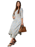 Anni Designer Women'S Cotton Blend Straight Printed Kurta With Pant (Pat 11 Blue-Nw_Xxl_Blue_Xx-Large),Blue,2XL