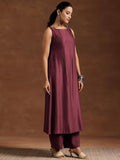 Libas Women'S Silk Blend Woven Design Kurta Set (36781 Burgundy Burgundy L