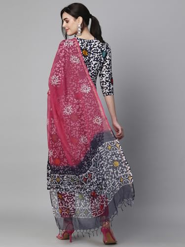 Anni Designer Women'S Cotton Blend Printed Straight Kurta With Pant & Dupatta (Khara Blue_Xxl_Blue_Xx-Large),Blue,2XL,Cotton Blend,Regular,Dupatta