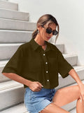 Toplot Shirt For Women || V-Collar Solid Crop For Woman || Half Sleeves For Women || Oversized Shirt For Woman (V-Crop-Shirt-5183-5183-Brown-Sky-M),Brown-Sky,,B0FBGC3WDV