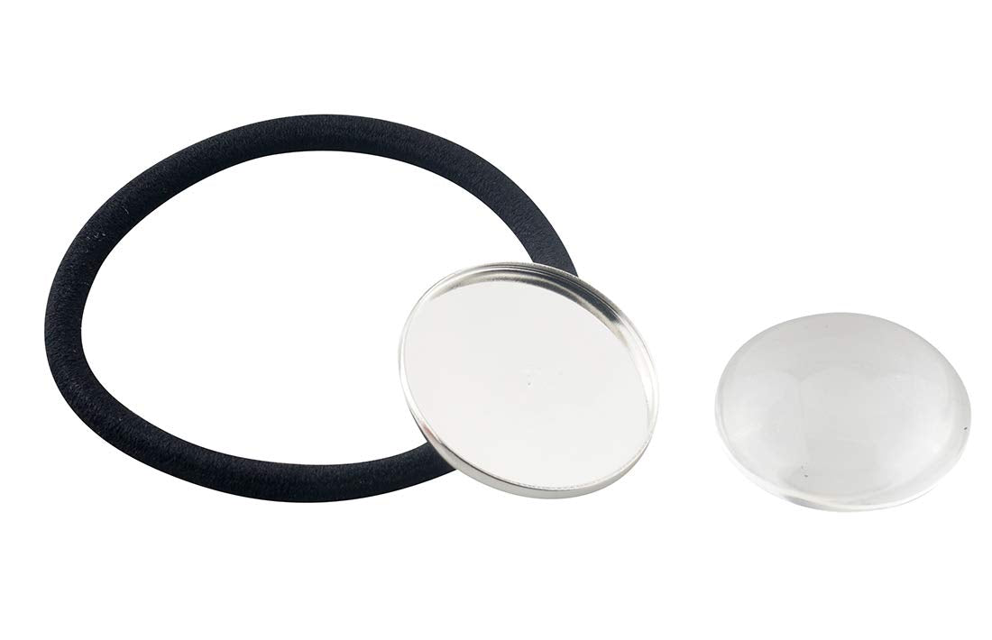 ALLinONE Hair Bands Hair Ties Cabochon Setting Frame Tray 25mm Round Bezel With Glass Domes For DIY craft (Silver)