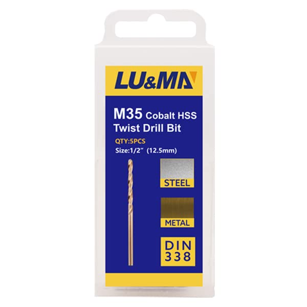 1/2 M35 Cobalt HSS Jobber Length Twist Drill Bit with Straight Shank,Heavy Duty, Pack of 5 PCS, Drilling for Cast Iron, Heat-t