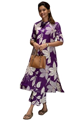 Anni Designer Women'S Rayon Viscose Straight Printed Kurta With Pant (Sunoni Purple-Vks01_Xxl_Purple_Xx-Large),Purple,2XL