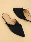 Shoetopia Women'S Blackfrill Mules Stylish Slip-On Flats With Pointed Toe & Ruffle Detailing For Casual Eu39,Black,6,B0BSCB4QFS
