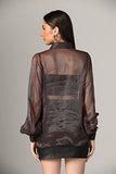 OM SAI LATEST CREATION Tops for Women || Transparent Mesh Long Cuff Sleeves Shirt Tops for Women || Shirt Style Tops for Women || Button Down Shirts || Sheer Shirt for Women. (Large Black),Black