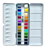 Credly Professional 24 Colours Watercolour Paint Set With Metal Storage Tin & Refillable Water Brush Pen Rich Pigmented Solid Wa