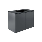 Modway Bryn 36 Modern Wood/Ceramic Wall-Mount Bathroom Vanity in Gray/Black