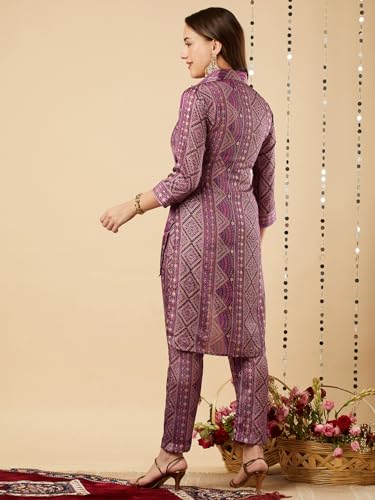 Anni Designer Women'S Cotton Blend Straight Floral Printed Co-Ord Set (Poppy Wine_S_Wine_Small),Wine,S,Cotton Blend,Regular,