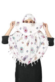 Kitchendao Cotton Long Scarf Cum Mask Scarves Usable For Vehicle Driver | White Printed Design | Universal Size | For Girl & Wom