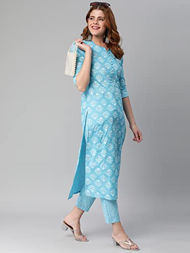 Anni Designer Women'S Cotton Blend Calf Length Printed Straight Kurta With Pant Pack Of 2 (Combo-Kidya-Mikaa_Multicolor_Xx-Large)
