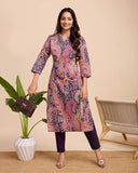 Anni Designer Women'S Rayon Blend Straight Printed Kurta With Pant (Mandi Wine_S_Wine_Small),Wine,S,,,