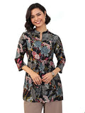 Libas Women'S Silk Blend Floral A-Line Kurtis (98162_Black_Xl)