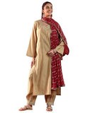 Libas Gerua Womens Embroidered Silk Blend Straight Kurta With Salwar And Dupatta