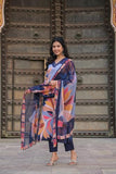 Anni Designer Women'S Cotton Blend Straight Printed Kurta With Pant & Dupatta (Khissu Navy Blue_M_Navy Blue_Medium),Navy Blue,M,Cotton Blend,KHISSU NAVY BLUE-460,Kurta, Scarf
