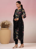Anni Designer Women'S Rayon Blend Printed Straight Kurta With Pant & Dupatta (Geto Black_M_Black_Medium),Black,M,Rayon Blend,Regular,