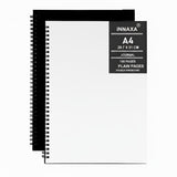 Innaxa A4 Black Plain Spiral Notebook (Pack Of 2) Blank Sketchbooks, 100 Gsm Thick Paper, 50 Sheets Each, Double Wirobound Unr