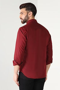 Toplot Men'S Solid Slim Fit Cotton Blend Casual Shirt With Spread Collar & Full Sleeves (Plain-Shirt-5112-Maroon-S),Maroon,,B0C65R41CP