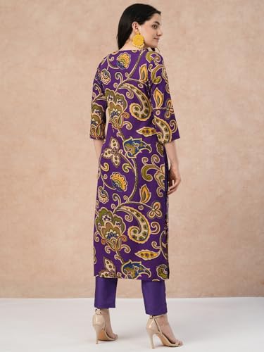 Anni Designer Women'S Cotton Blend Straight Fit Printed Kurta With Pant (Tinka Begani_M_Blue_Medium),Blue,M,Cotton Blend,Regular,1 Kurta with 1 Pant