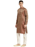 Sojanya (Since 1958 Men'S Jacquard Silk Maroon Self Design Kurta & Off White Churidar Pyjama Set Maroon & Gold S