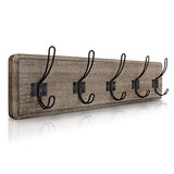 Rustic Coat Rack with 5 Hooks Weathered Brown Wall Mounted 24 Coat Rack Solid Pine Wood Entryway Hanger for Hanging Clothes