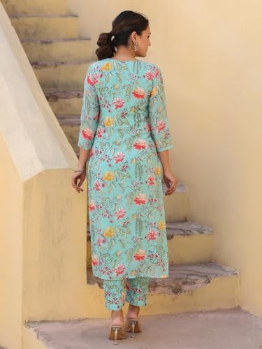 Anni Designer Women'S Rayon Blend Straight Printed Kurta With Pant (Madikari Green_L_Green_Large),Green,L,Rayon Blend,Regular,