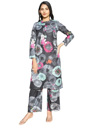 Anni Designer Women'S Rayon Blend Short Length Printed Co-Ord Set (Kareena Black Co Ord-Vks01_Xxl_Black_Xx-Large),Black,2XL