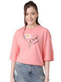 Kotty Women'S Cotton Blend Printed Oversized T-Shirts,Peach PinkApparel,L