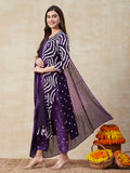 Anni Designer Women'S Cotton Blend Straight Printed Kurta With Pant & Dupatta (Paripurna Violet_Xxl_Violet_Xx-Large),Violet,2XL,Cotton Blend,Regular,